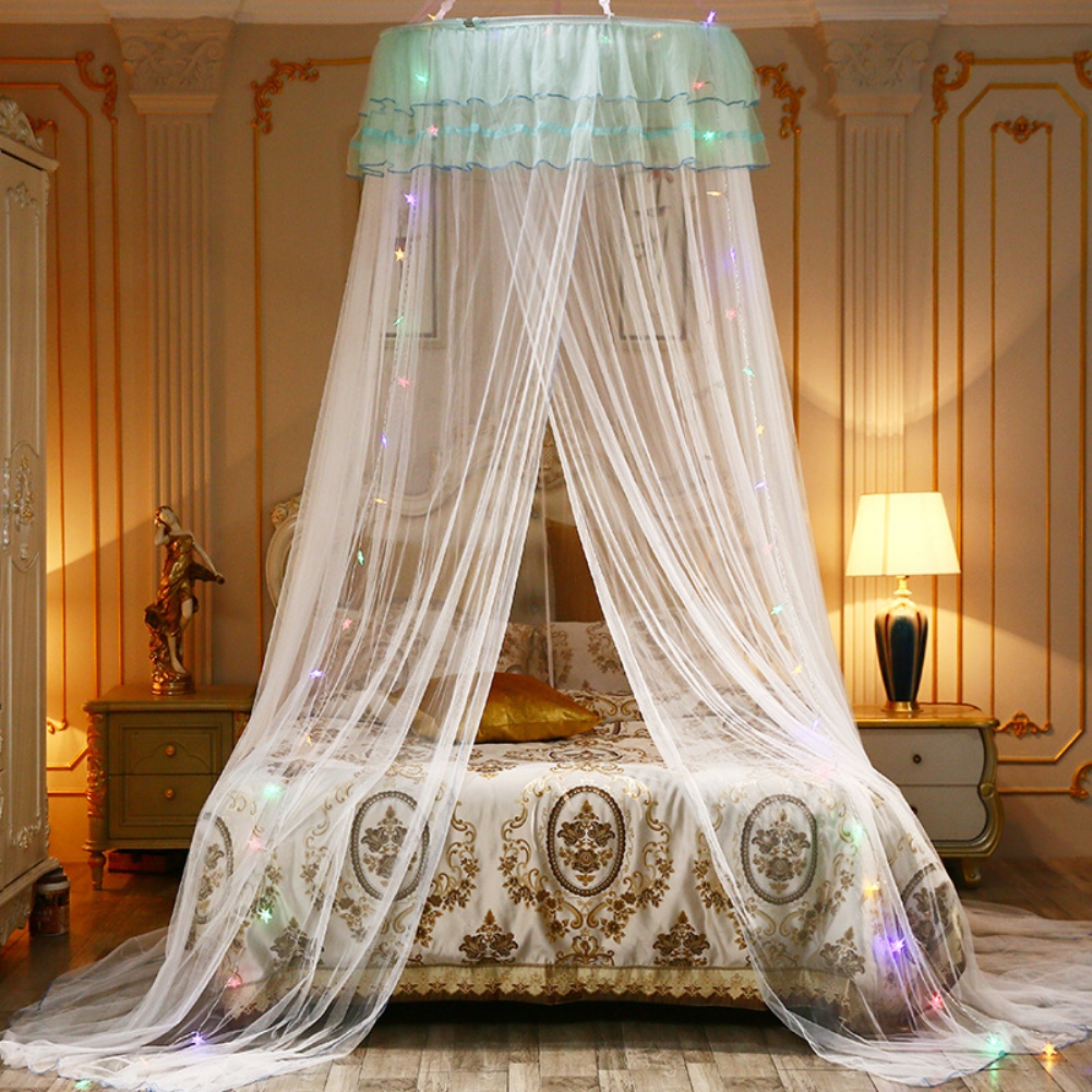 LED Bed Mosquito Netting Mesh Lace Canopy Princess Round Dome Bedding Net Decors
